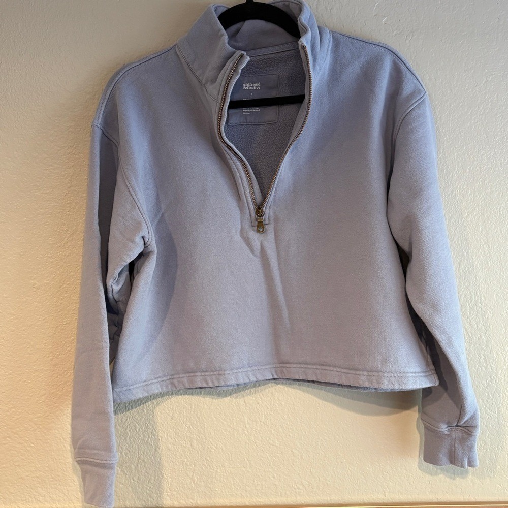 Girlfriend Collective Women's S Half-Zip Pullover Crop Sweatshirt periwinkle - Picture 3 of 4